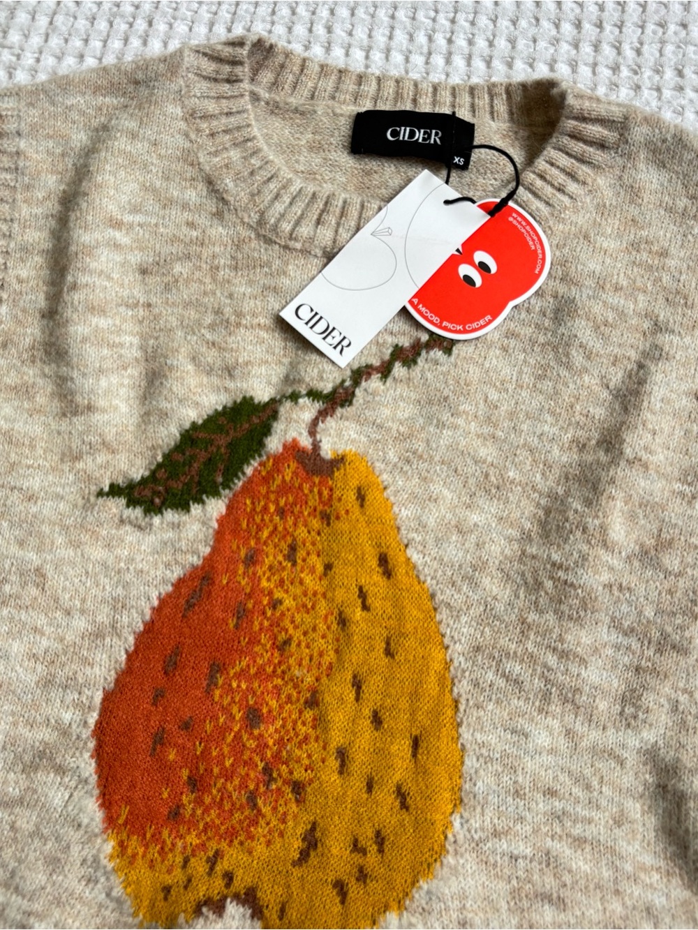 Cider Beige Sweater with Yellow & Orange Pear Motif